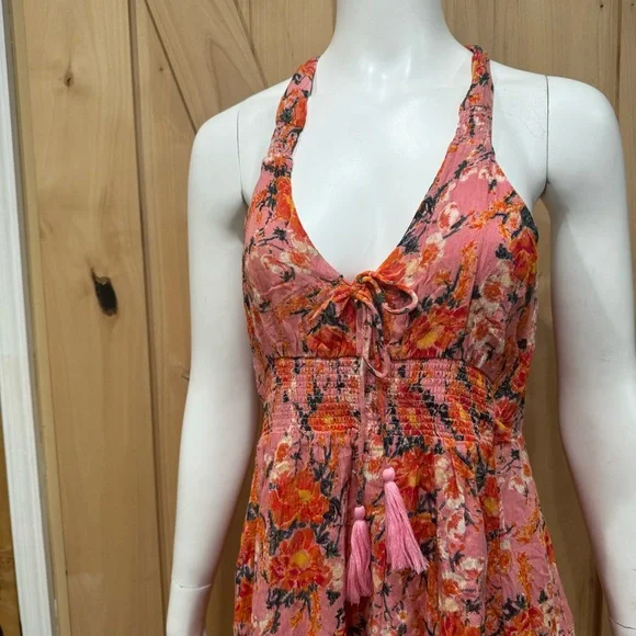 Free People Washed Ashore Mini Dress Size Medium Pink Lined Flowy Floral Dress - Picture 5 of 16